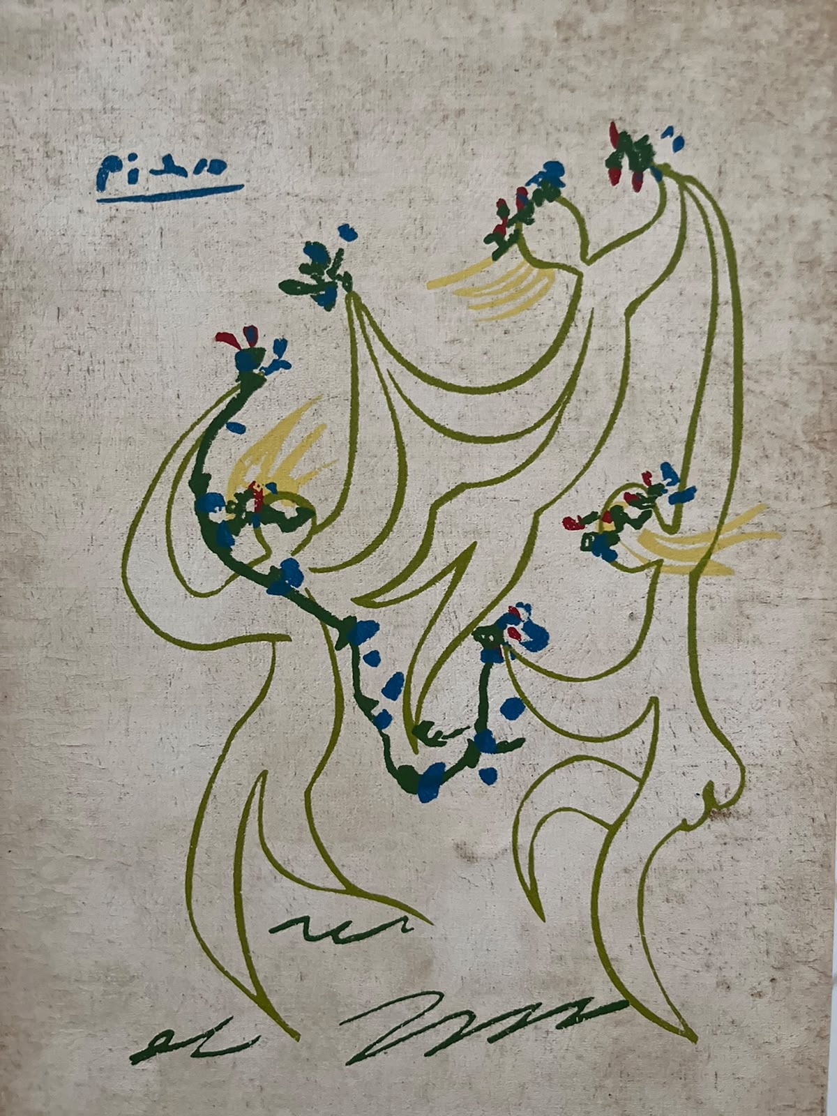 Pablo Picasso, litografia de figuras dançando, assinada